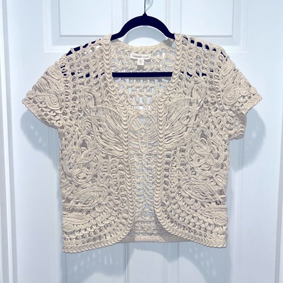 Vintage Coldwater Creek Stunning Crochet Tan Cream open front Cardigan bolero - Picture 8 of 8